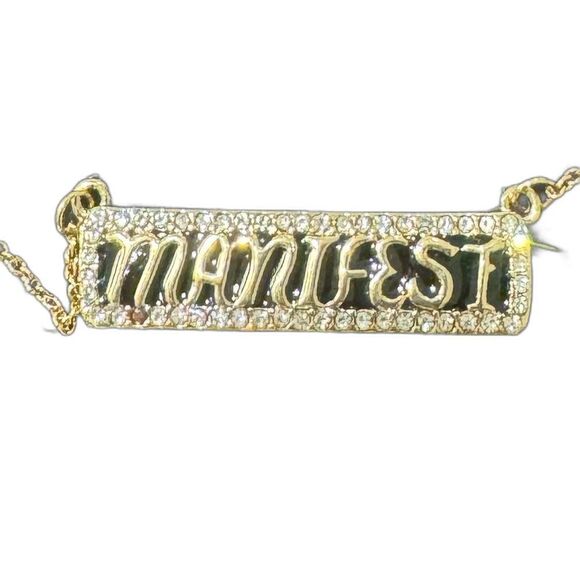 Manifest Bar Charm Sign With Rhinestones  Pendant Necklace - Picture 1 of 6